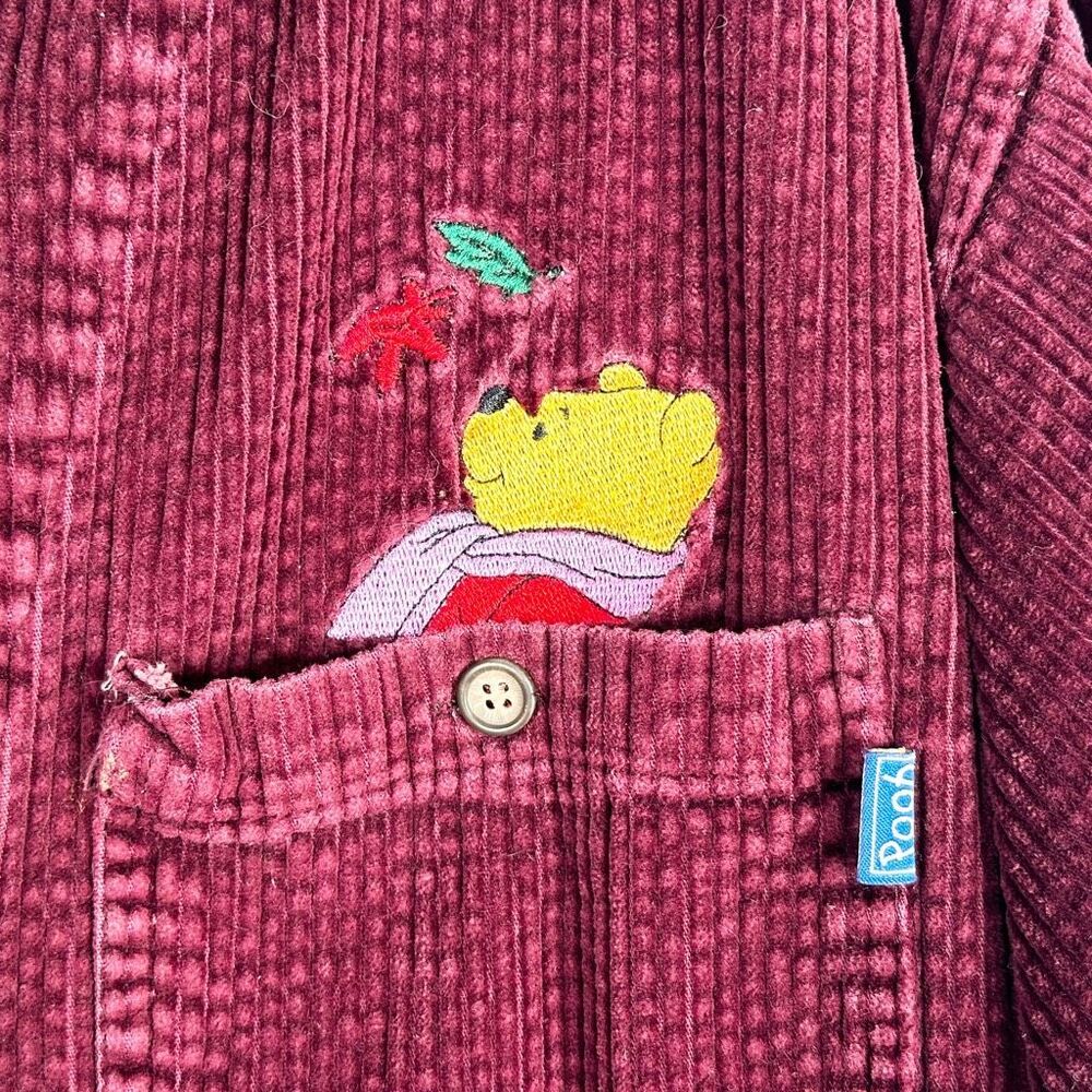 VTG Winnie the Pooh Medium Top Button Up Blouse Corduroy Embroidered Maroon 1394 - Picture 4 of 8